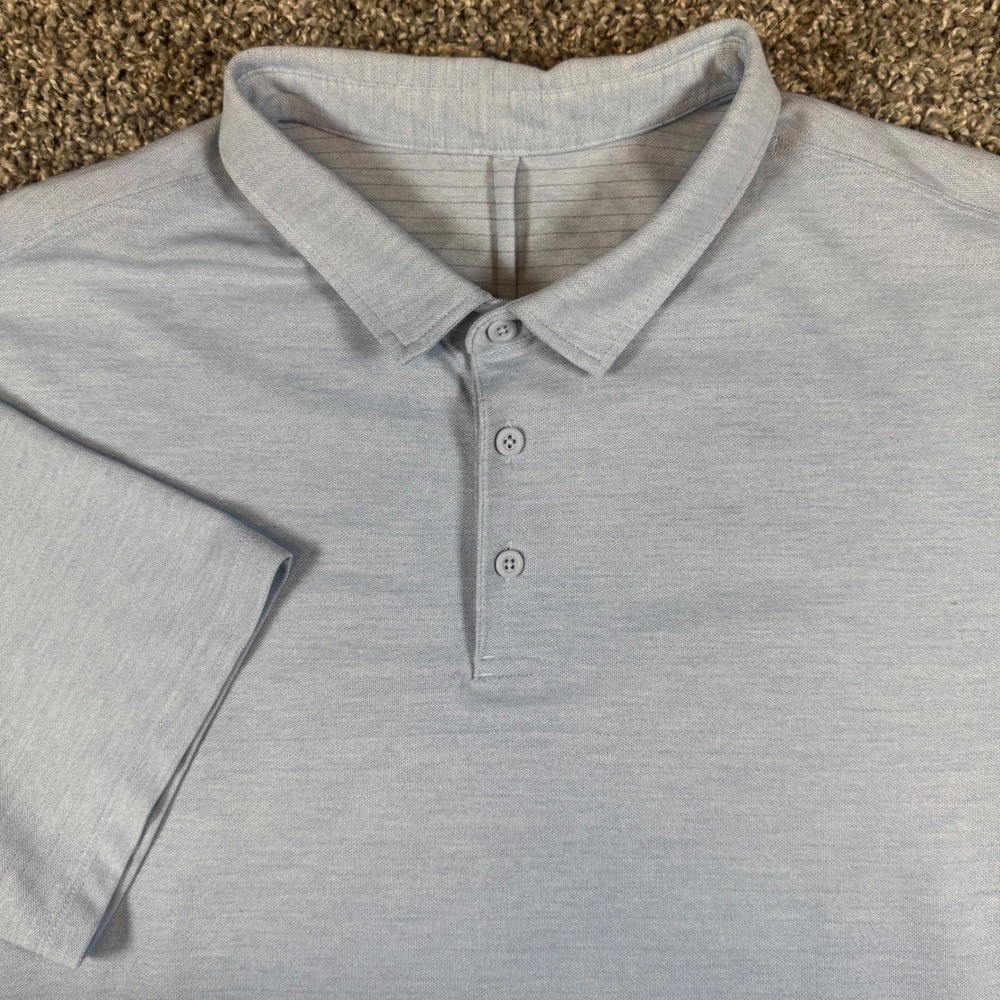 Lululemon Evolution Polo Shirt Mens Large Light Blue Excellent Short Sleeve Golf